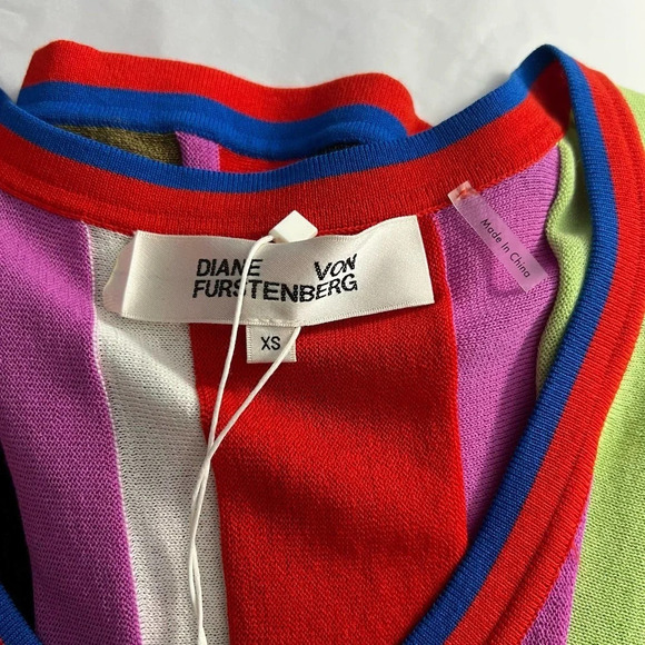 Diane von Furstenberg Carolina Block-Stripe Knit Tank Top Light Cerise‎ Size XS - Picture 9 of 12